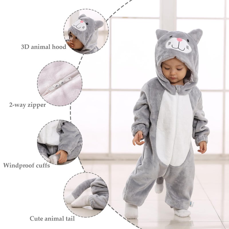 TONWHAR Unisex-Baby Animal Onesie Costume Cartoon Animal Outfit Homewear Kids' One-Piece Rompers(2-3 Months, Gray Cat) - Image 2